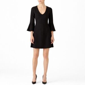 Amanda Uprichard Fresno Bell Sleeve Mini Dress Black V Neck LBD Small